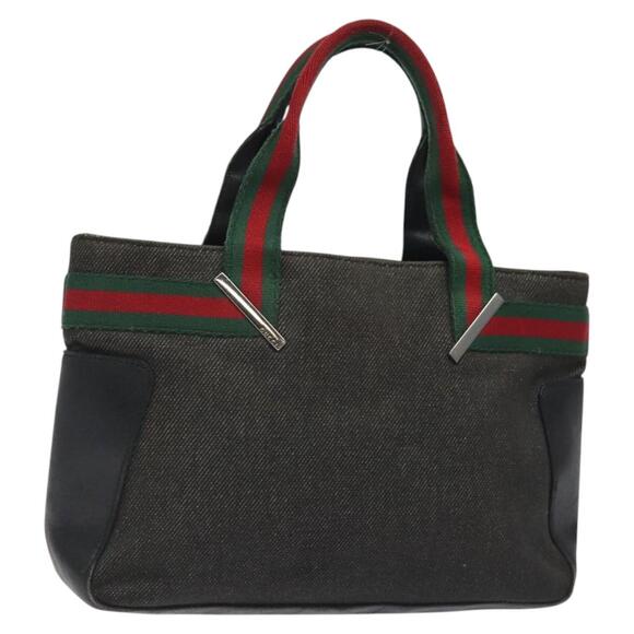 GUCCI Web Sherry Line Hand Bag Canvas Black Silver - Picture 1 of 16